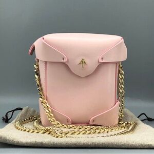 Manu Atelier Leather Crossbody Bag with Heavy Gold Chain